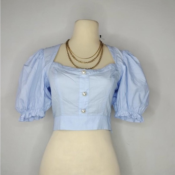 NWT Zara PEARL BUTTON CROP TOP Size XS Blue 7755/485/406 - Picture 3 of 8